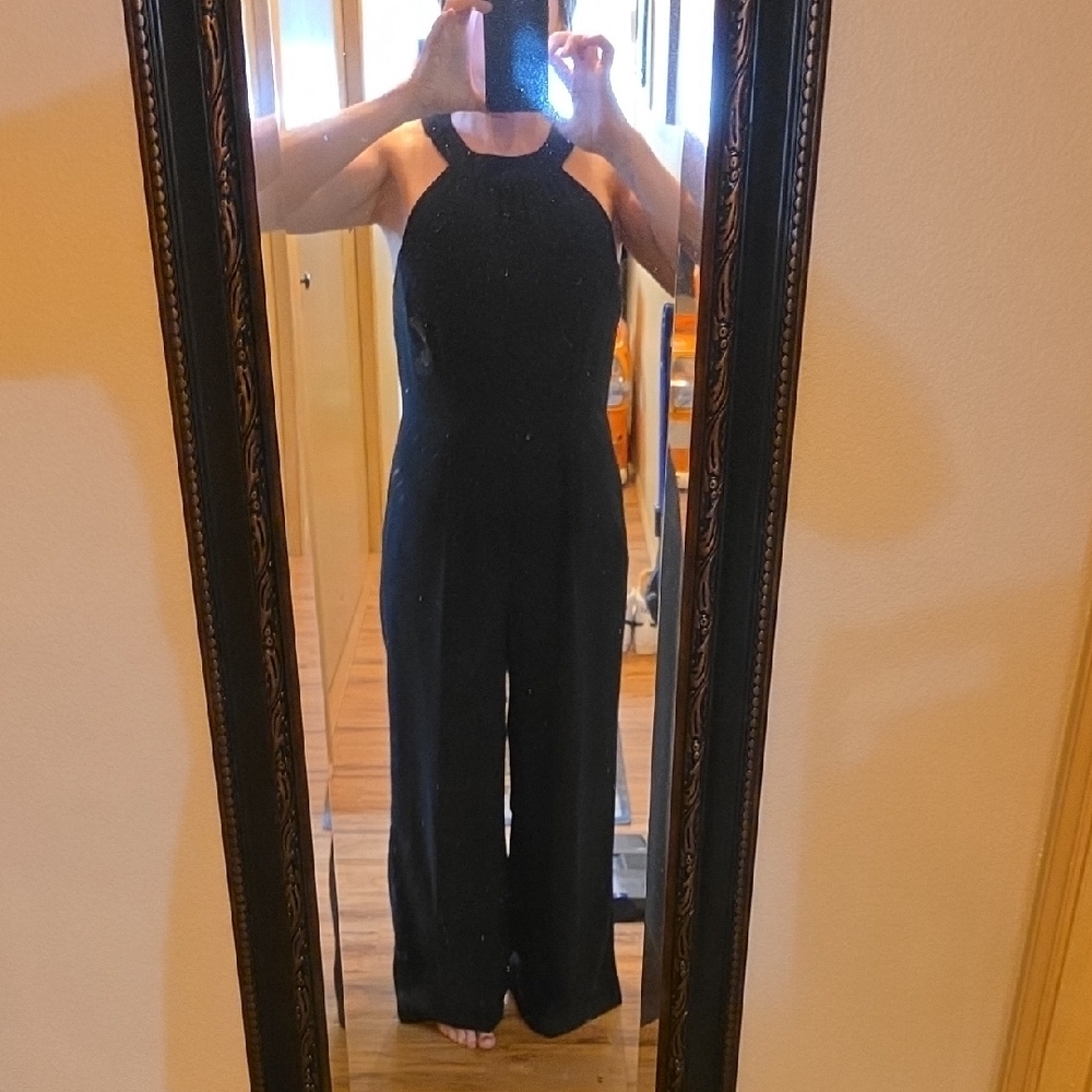 LOFT Black Halter Jumpsuit with Wide-Leg Design